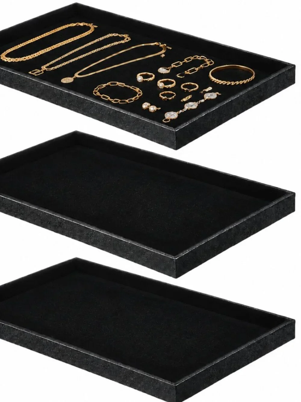 3 Pcs Black Velvet Stackable Jewelry Tray Showcase Display, Jewelry Organizer